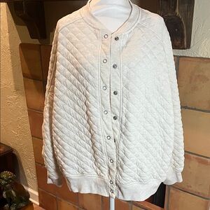 Aerie Heathered Cream Quilted Oversized Cotton Cardi/Bomber Jacket, size L